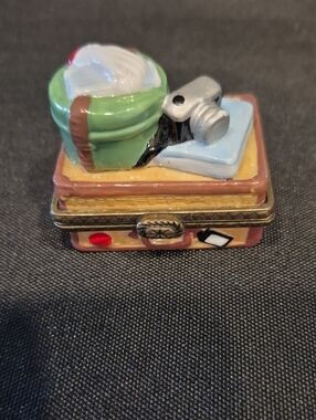 Midwest Trinket Box Shaped As A Suitcase With Camera, Hatbox, Gloves And Book